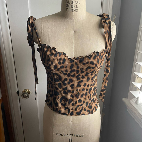 Reformation Tops - Reformation Leopard Bustier Crop Top with Tie Straps - size 4